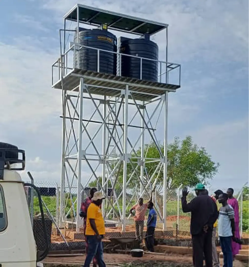 Steel elevated water-tank tower under construction in Lakes State